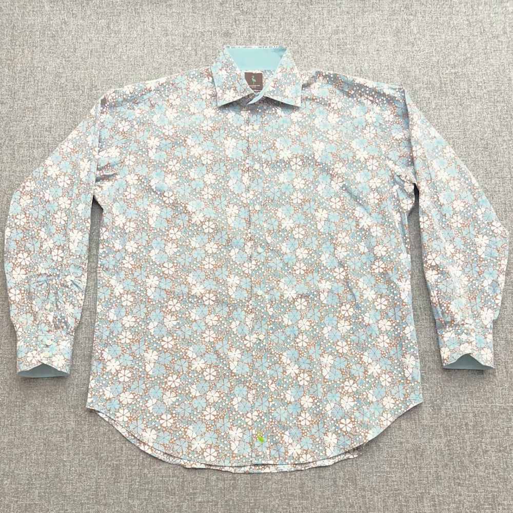 TAILORBYRD XL Mens Long Sleeve Button Down Shirt Brown Teal Floral Cotton‎